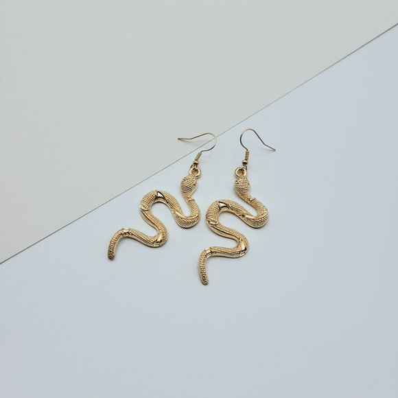 Gold Color Serpent Snake Earrings - Picture 2 of 4